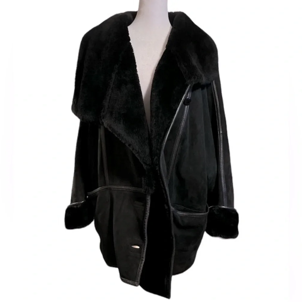 Vintage Christia Hana K Suede Fur Black Coat - Picture 3 of 17